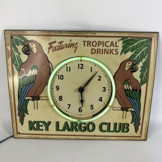 Vintage Neon Metal Clock Bar Sign Parrot Beer Key Largo Club Tropical Drinks 2