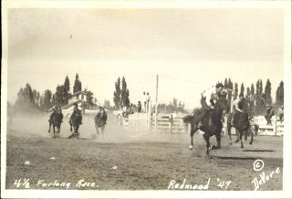4.  5 Furlong Horse Race Rodeo Real Photo Redmond Oregon Devere 1947