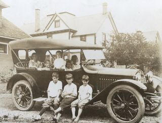 C1910’s Rppc Real Photo Postcard Eight Kids In An Automobile Shelby Ohio