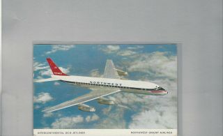 Northwest Orient Airlines Issued Intercontinental Dc - 8 Jetliner Postcard