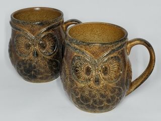 2 Vintage Owl Coffee Mugs Bown Ceramic