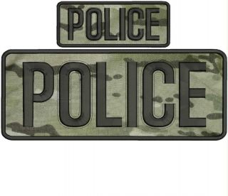 Police Embroidery Patches 4x10 " And 2x5 Hook On Back Multicam