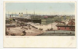 Postcard Ship Liner Two Stacker White Star Line Piers York City Ny