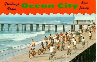 Greetings,  Bicycling On The Boardwalk,  Ocean City,  Jersey Postcard - Unposted