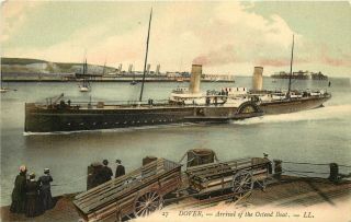 Vintage Postcard; Dover Uk,  Arrival Of The Ostend Boat Paddlewheel Steamer