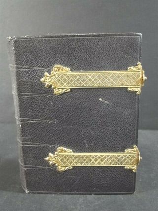 Victorian Cdv Leather Photo Album Brass Clasp Gold Edges Girl & Dog,  Fancy Hats