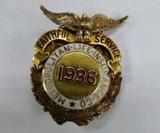 Vintage 1936 14k Yellow Gold Metropolitan Life Insurance Pin Faithful Service