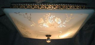 Fabulous 50s 60s Vtg Mcm Hollywood Regency Glass Shade 4 Light Ceiling Fixture