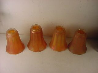 C.  1920 4 Matching Nuart? Carnival Glass Shades Smoothe Panel Style Marigold