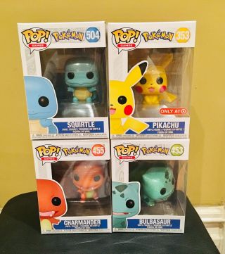 Funko Pop Pokemon Pikachu,  Charmander,  Bulbasaur,  Squirtle Complete.  Rare