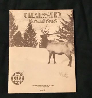 Vintage 1963 Clearwater National Forest Map Brochure 28 " X 23 " Lewis & Clark Id