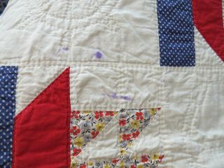 Vintage Handsewn and Hand Quilted Red White and Blue Quilt Sailboats c.  1940 7