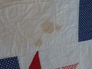 Vintage Handsewn and Hand Quilted Red White and Blue Quilt Sailboats c.  1940 8