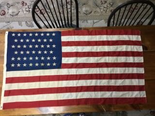 Antique Vintage 46 Star American Flag Linen 3’ X 5’