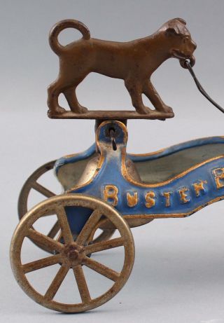 RARE 19thC Antique Buster Brown & Tige American Cast Iron Pull Bell Toy 9
