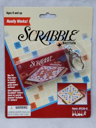 Nos Scrabble Game Vintage Novelty Mini Keychain 1999 Hasbro Basic Fun