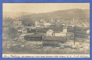 Sidney,  Ny,  Delaware County,  Birds - Eye View From Prospect Hill Rppc Postcard