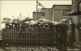Juneau Ak Umbrella Brigade Wait For President Harding 1923 Real Photo Postcard