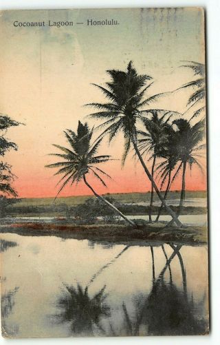 Lovely & Tranquil Hawaii South Seas Curio Co Postcard Hand - Tinted / Colored