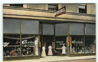 Hawaii South Sea Curio Storefront Alx Young Hotel Downtown Postcard W Shop Girls