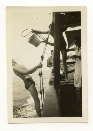 9 Vintage Photo Swimsuit Soldier Boy Man On Board Snapshot Gay