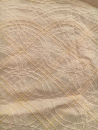 Vintage Chenille Bedspread Yellow Bone White Full Size 104” X 85” 4