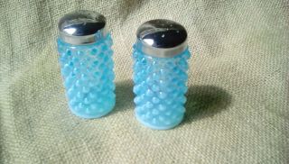 Blue Hobnail Glass Salt & Pepper Shakers