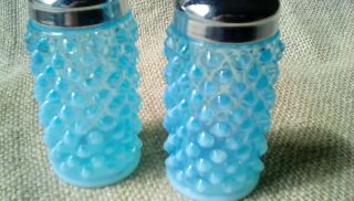 BLUE HOBNAIL GLASS SALT & PEPPER SHAKERS 4