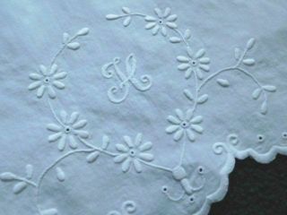 Cottage Sweet Vintage Embroidered & Monogram H Lg.  White Runner