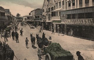 C.  1914 Hand Colored Roebuck Street In Barbados Postcard West Indies Vintage