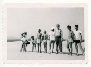 2 Vintage Photo Swimsuit Boys On The Beach Snapshot