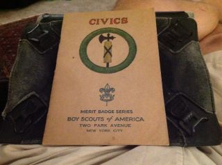 Boy Scout Tan Merit Badge Book Civics 1930 August 1932 Printing
