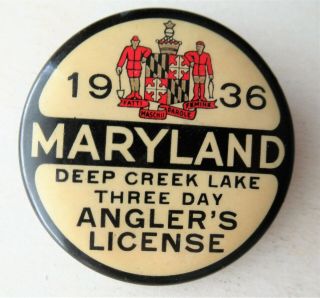 Vintage 1936 Maryland - Deep Creek Lake - 3 Day Angler ' s License 2