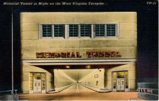 Memorial Tunnel At Night On The West Virginia Turnpike Linen Postcard - Unposted