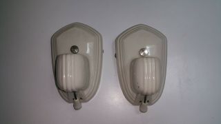 Pair Vintage Art Deco Porcelain Bathroom Wall Sconce Pull Chain Lighting Fixture