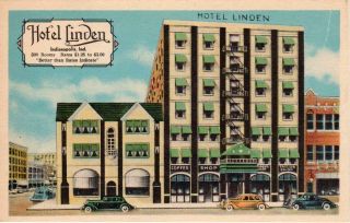 Hotel Linden,  Indianapolis,  Indiana Linen Postcard - But Written On