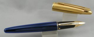 Waterman Edson Sapphire Blue & Gold Fountain Pen - 18kt Xfine Nib - For Repair