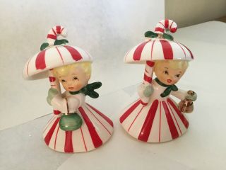 Two Vintage Napco 1960 Christmas Candy Stripe Bells Icx4408