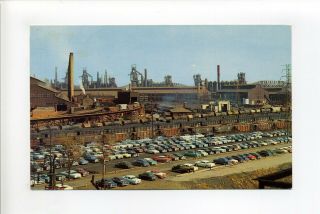 Gary Indiana Vintage Postcard,  Aerial View Industrial Scene,  Cars,  Railroad