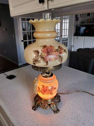Vintage 3 - Way Gone With The Wind Hurricane Lamp Hand - Paint Heavy Glass
