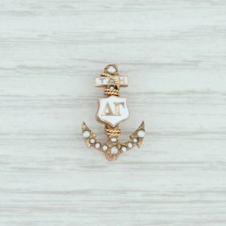 Delta Gamma Badge - 10k Yellow Gold Pearls Greek Anchor Sorority Pin