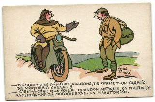 Man On Motorcycle French Artist Signed Postcard