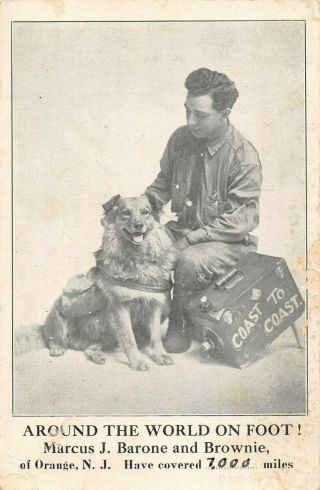 Orange,  Nj,  Marcus Barone & His Dog,  Round The World Walkers Adv Pc C 1904 - 14