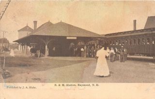 E5/ Raymond Hampshire Nh Postcard B&m Railroad Depot Station 1908 5