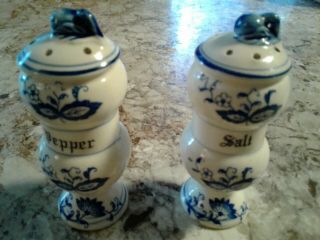 Vintage Ceramic Blue White Salt & Pepper Shakers