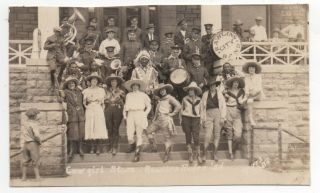 1924 Rppc Postcard Of Cowgirl Stars & Rawlins City Band At Rawlins Rodeo