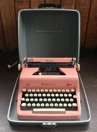 Vintage Pink Royal Quiet De Luxe Portable Typewriter W/case Very 1950 