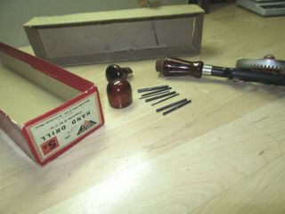 Vintage Millers Falls 5A hand drill w/box & label fine barely 7 bit & Awl 10