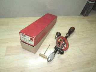 Vintage Millers Falls 5a Hand Drill W/box & Label Fine Barely 7 Bit & Awl