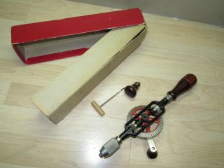 Vintage Millers Falls 5A hand drill w/box & label fine barely 7 bit & Awl 7